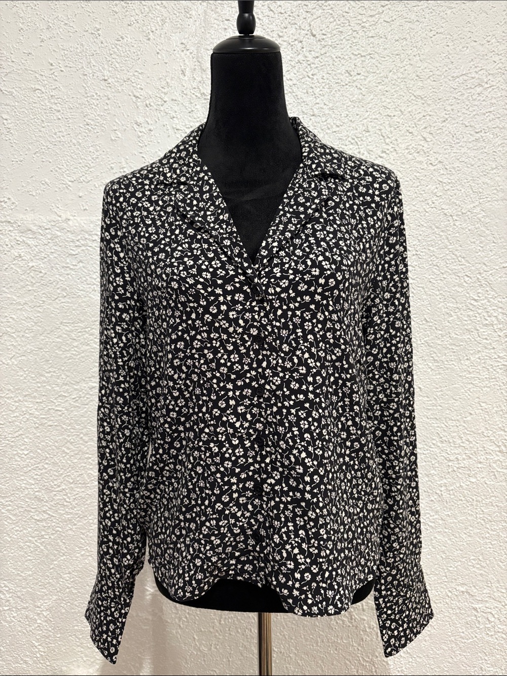 Reformation Willa Floral Button Down Top Black White Medium